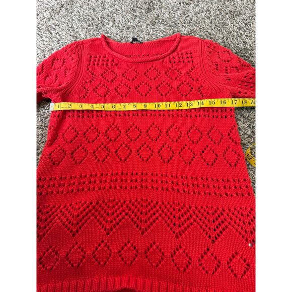 Talbots Womens Open Knit Red Sweater Sz M Holiday Christmas Boho Crew Neck - Picture 6 of 7